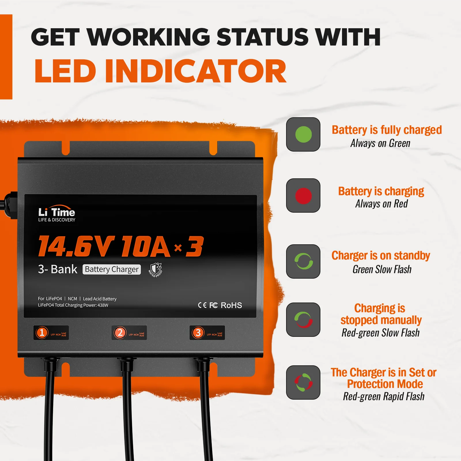 LiTime 3 Bank 12V 10A Battery Charger - Image 4